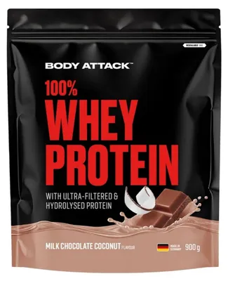 Produktbild von Body Attack 100 % Whey Protein – 900 g Milk Chocolate Coconut