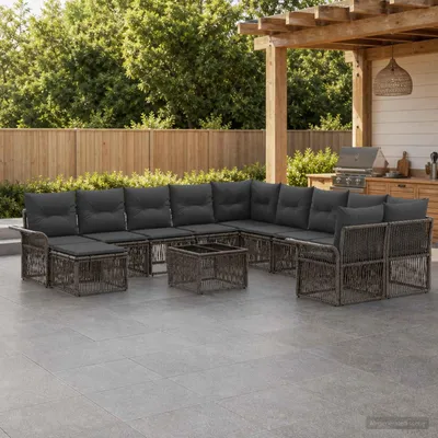 Productafbeelding van Maison Exclusive - Tuinset met 12 delen, bestaande uit een loungeset, in de kleuren grijs en donkergrijs, met een frame van polyrotan