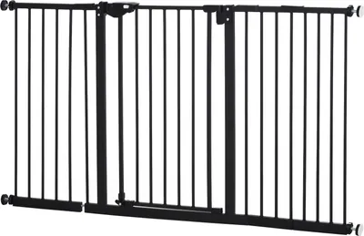 Produktbild von Türschutzgitter Absperrgitter Schutzgitter für Haustier Treppenschutzgitter ohne Bohren Metall Kunststoff Schwarz 136,3 cm x 76,2 cm