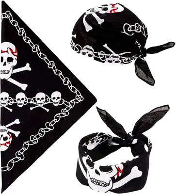 Zdjęcie produktu dla Piracka bandana z nadrukiem czaszki - 55 x 55 cm | Czarno-biała