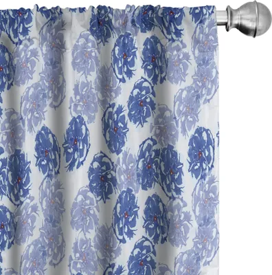 Image de ABAKUHAUS Rideaux à fleurs, voilages, style vintage, motifs floraux printaniers aquarellés, silhouettes de pivoines, 2 pièces 75 x 225 cm, bleu
