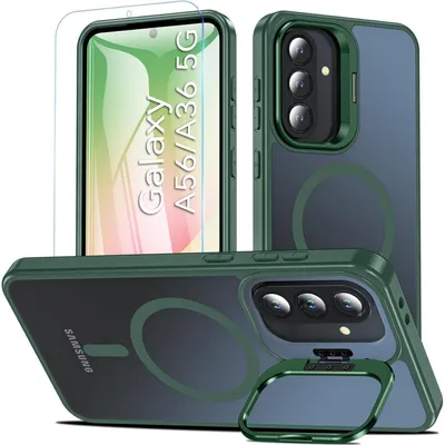 Immagine prodotto di Custodia con supporto per fotocamera e pellicola protettiva per Samsung Galaxy A56/A36 5G, colore verde opaco