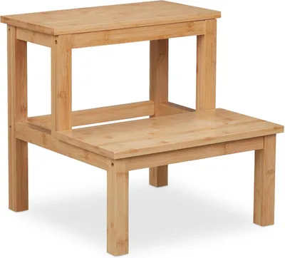 Productafbeelding van Opstapje - 2 tredes - Bamboe - Max. 100 kg - Kinderen & volwassenen - 40 x 40 x 40,5 cm - Opstapkrukje - Natuur