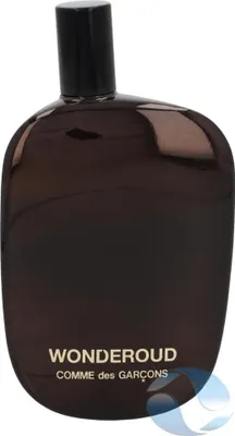 A dark brown perfume bottle with a black cap.