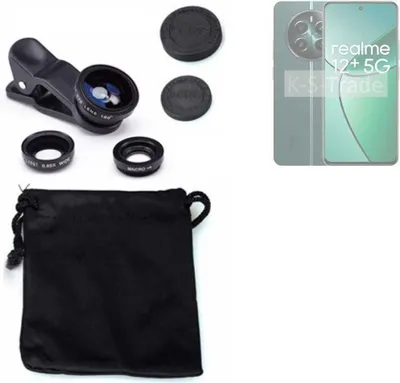 Produktbild von K-S-Trade Smartphone Kamera Linsen Set Kompatibel mit Realme 12+ 5G 3in1 Clip-On Kamera Adapter Macro Weitwinkel FishEye Fischauge Objektiv Linse