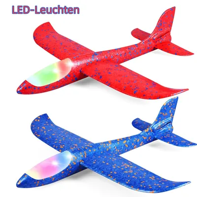 Produktbild von LED Flugzeug 2er Set 48cm Groß Wurfgleiter 2 Flugmodi mit Licht Schaumstoff Flieger für Kinder 3-12 Outdoor Geburtstag Geschenk Junge Mädchen