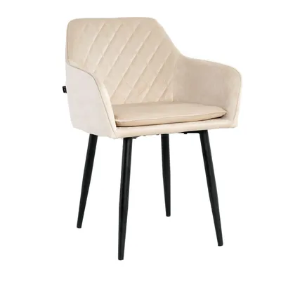 Produktbild von Lina® Noble Esszimmerstuhl, Samt, Beige - Küchenstuhl, Wohnzimmerstuhl, Design Stuhl mit Armlehnen - Samt Stühle Esszimmer mit schwarzen Metallbeinen