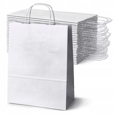 Produktbild von Ökologische Papiertüte Weiß, Einkaufstasche mit Drehgriff 25 Stück