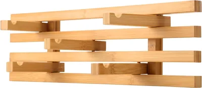 Produktbild von Wandgarderobe 50 cm, 5 klappbare Haken, Bambus, Wandmontage, für Flur