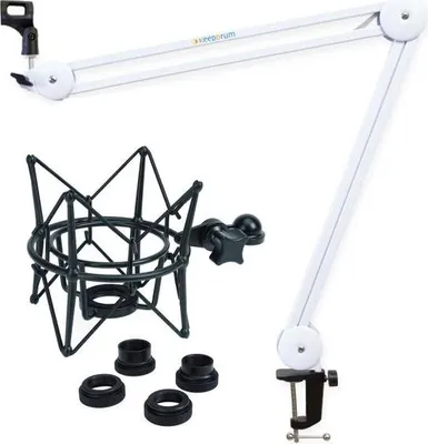 Produktbild von keepdrum MS138 Gelenkarm-Stativ Weiss mit Mikrofon-Spinne Schwarz