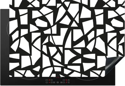 Produktbild von KitchenYeah© Herdabdeckplatte Muster - Geometrisch - Weiß - Schwarz , 76x51cm, Küche Deko, Glaskeramikkochfeld Herdabdeckung, Abdeckplatte fùr Kochfeld