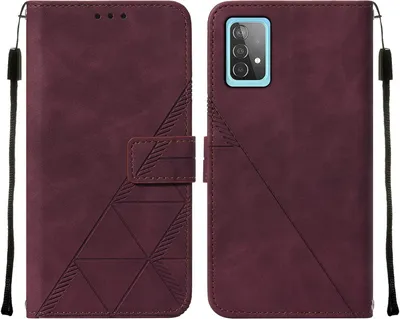 Produktbild von Galaxy A52 4G Hülle, Schlank Prägung Flip Leder Kartenfächer Schutzhülle mit Ständer für Samsung Galaxy A52 4G / 5G / A52S 5G Rot