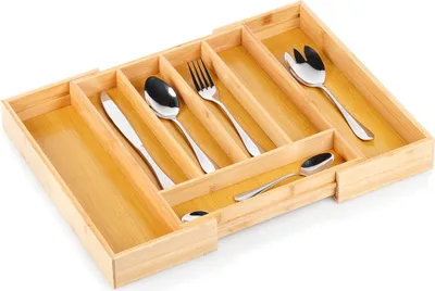 Zdjęcie produktu dla Wkład na sztućce do szuflady rozsuwany bambusowy 28-45x33,5 cm