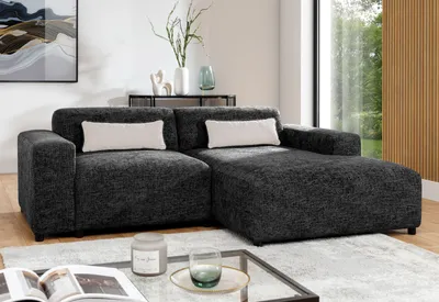 Image de AX LIVING Canapé d'angle gris foncé Jughlio en L 240 cm moderne D