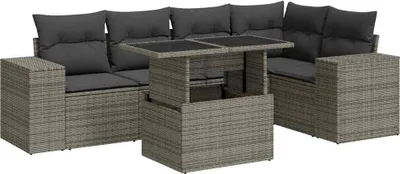 Produktbild von 6-tlg. Garten-Sofagarnitur mit Kissen Grau Poly Rattan