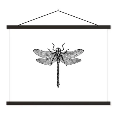 Produktbild von MuchoWow® Textilposter Libelle - Insekten - Retro - Schwarz und weiß 150x113 cm mit holzfarbenen Rahmen - Poster