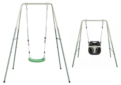 Produktbild von AXI Schaukel aus Metall mit Babysitz und Schaukelsitz in Grün und Crème | 2-in-1 Kinderschaukel für Babys und Kinder - Schaukel mit Gestell | Schaukelgerüst für den Garten - ab 12 Monaten