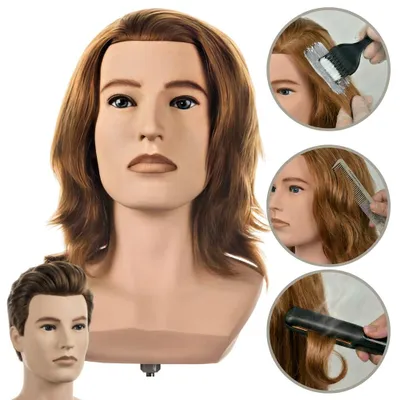 Produktbild von Michael L'IMAGE Herren-Frisörkopf 30cm Echthaar mit Tischhalter - Übungskopf zum Frisieren und Schneiden