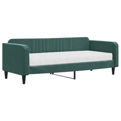 Imagen del producto de Sofá cama con colchón terciopelo verde oscuro 90x200 cm