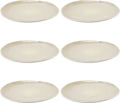 Produktbild von Speiseteller - Ø 27 cm - Beige - Weiß - Steingut - mit linienförmiger Reliefprägung - 6er Set