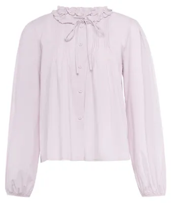 Produktbild von Damen Boho Bluse S Lila mit Rüschenkragen und langen Bischofsärmeln