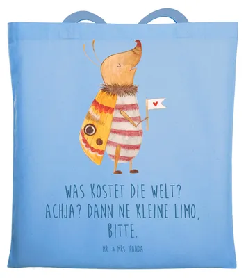 Produktbild von Mr. & Mrs. Panda Jutebeutel Nachtfalter Fähnchen - Sky Blue - Geschenk, Einkaufstasche, Süß, Spruch Witzig, Shopping Tasche, Uni, Lustig, Lustige Sprüche, Käfer, Tote Bag