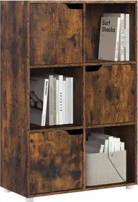 Produktbild von WOLTU Bücherregal Bücherschrank Standregal, mit 3 Türen, 6 Fächer Holzwerkstoff : Rustikales Braun Farbe: Rustikales Braun