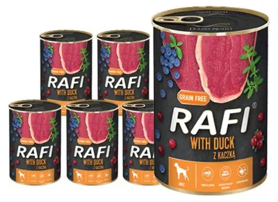 Produktbild von Rafi Nassfutter für Hunde mit Ente, Preiselbeere und Heidelbeere Dose Set 12 x 400 g
