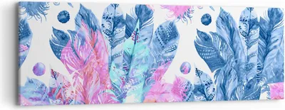 Produktbild von Bild auf Leinwand - Leinwandbild - Federn Vögel Bunt Komposition - 90x30cm - Wand Bild - Wanddeko - Leinwanddruck - Bilder - Kunstdruck - Wanddekoration - Leinwand bilder - Wandkunst - AB90x30-2945
