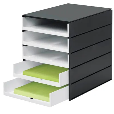 Produktbild von Styro - Schubladenblock Stryoval Pro mit 5 offenen Schubladen, schwarz/weiß