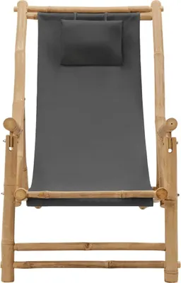 Produktbild von "2026 MODERNE"Stuhl Terrasse - Liegestuhl Bambus und Canvas Dunkelgrau - 60x106x90cm - Gartenstühle NeuMöbel659452