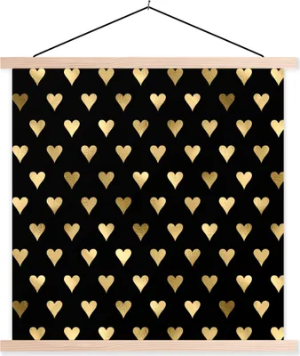 Produktbild von MuchoWow® Textilposter Muster - Herz - Gold 120x120 cm mit holzfarbenen Rahmen - Textil-Poster