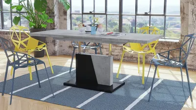Produktbild von Grand Noir Couchtisch ausziehbar höhenverstellbar 120-180cm in Beton - Schwarz matt modern vielseitig Wohnzimmertisch Esstisch Beistelltisch Sofatisch platzsparend hochwertig Wohnzimmer