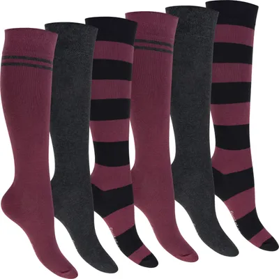 Produktbild von Footstar Damen Kniestrümpfe geringelt (6 Paar) - Bordeaux 39-42
