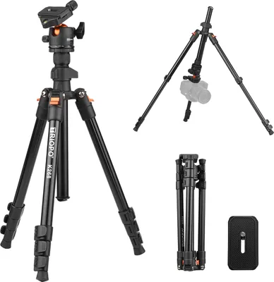 Produktbild von TRIOPO K268 Tragbares Fotografiestativ Aluminiumlegierung 360 ¡ã Panorama-Kugelkopf 162 cm / 63,8 Zoll max. Hoehe 10kg/22lbs Belastbarkeit Reisekamerastativ mit Tragetasche 2 Schnellwechselplatten