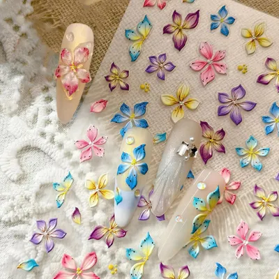 Image de Autocollants décoratifs pour ongles en relief, motifs floraux, adhésifs, pour nail art