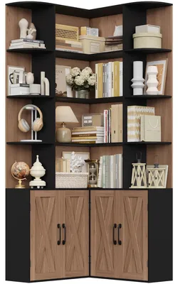Immagine prodotto di Libreria angolare - Libreria a forma di L - 16 ripiani - indipendente - 80x80x187 cm - Nero con rovere