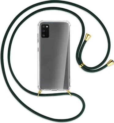 Produktbild von Handykette Backcover-Schutzhülle mit Band (Metall goldfarben) für Samsung Galaxy A41 (A415) - dunkelgrün