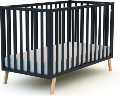 Image de AT4 - Lit bébé évolutif en bois KASA Gris Graphite 60 x 120 cm| 125,5 x 64 x 81,5 cm | Sommier à lattes réglable 3 hauteurs