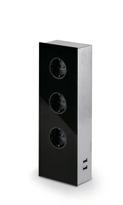 Produktbild von MIRA Glas-USB Steckdosenelement SCHWARZ - Schuko 3-fach und 2-fach USB Charger / Steckdosen / USB-Port