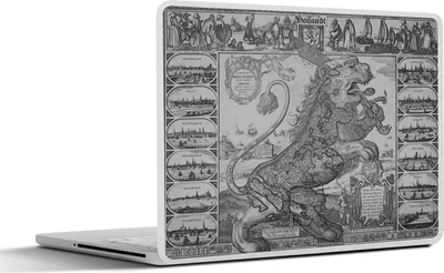 Produktbild von MuchoWow® Laptop Aufkleber Sticker Cover Schwarz-weiße Karte der Niederlande in Form eines Löwen 32.5x23.5 cm - Sticker für Laptop - Selbstklebend