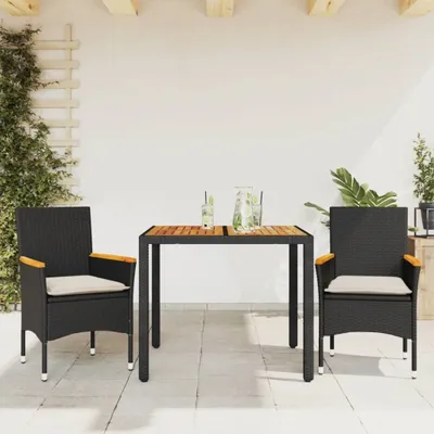 Produktbild von Möbel 3-tlg. Garten-Essgruppe mit Kissen Schwarz Poly Rattan Akazie - Sitzgruppe 3278627