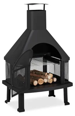 Immagine prodotto di Riscaldatore da esterno nero - Camino da esterno - Caminetto da giardino - Riscaldatore per patio - Braciere - Acciaio resistente al calore