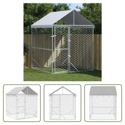 Immagine prodotto di The Living Store Cuccia per cani da esterno con tetto Silver 2x2x2,5 m Acciaio zincato