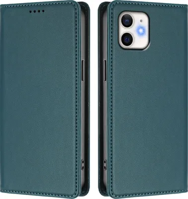Image de Étui en cuir pour iPhone 12/iPhone 12 Pro, étui à rabat magnétique en cuirPolyuréthaneavec support, vert