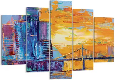 Produktbild von Bild auf Leinwand - Leinwandbild - 5 Teile - Stadt Brücke pastos - 150x100cm - Wand Bild - Wanddeko - Wandbilder - Leinwanddruck - Bilder - Wanddekoration - Leinwand bilder - Wandbild - EA150x100-4392