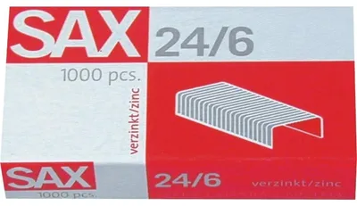 Produktbild von SAX Heftklammern, 24/6 DIN, verzinkt, Metalldraht, Kapazität 25 Blatt, 1000 Stück