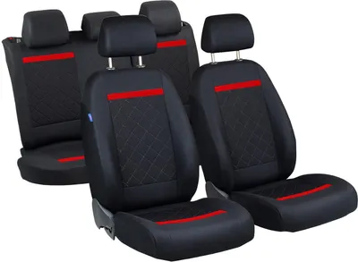 Zdjęcie produktu dla Uniwersalne pokrowce samochodowe na siedzenia dedykowane dla SEAT LEON 1 2 3 IBIZA 3 4 5Kompakt: czarny, duża pikowana osłona chłodnicy, czerwony pasek LEVEL [231]