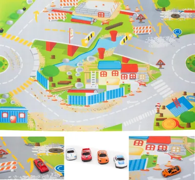 Immagine prodotto di tappeto grande 120x80 con macchinine, tappeto per bambini, tappeto gioco, tappeto cantiere per bambini