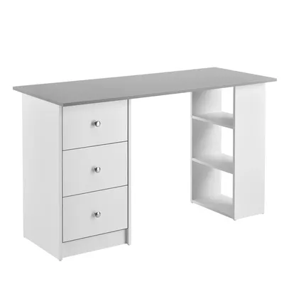 Productafbeelding van Bureau Elvera - Voor binnen en buiten - Met 3 lades - 120x49x72 cm - Lichtgrijs en wit - Gemaakt van spaanplaat - Stijlvol design